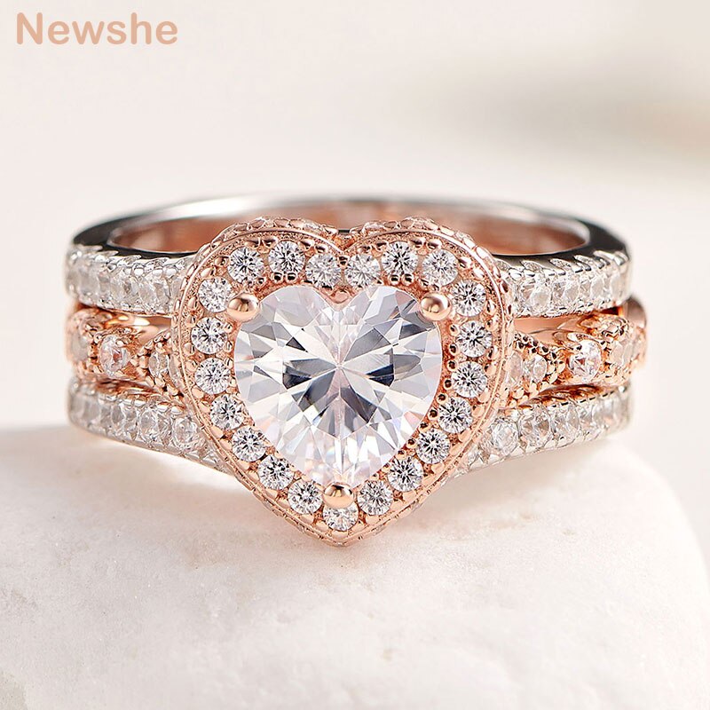 Newshe Multi Shape Romantic Rose Gold Engagement Ring Set for Women image 5