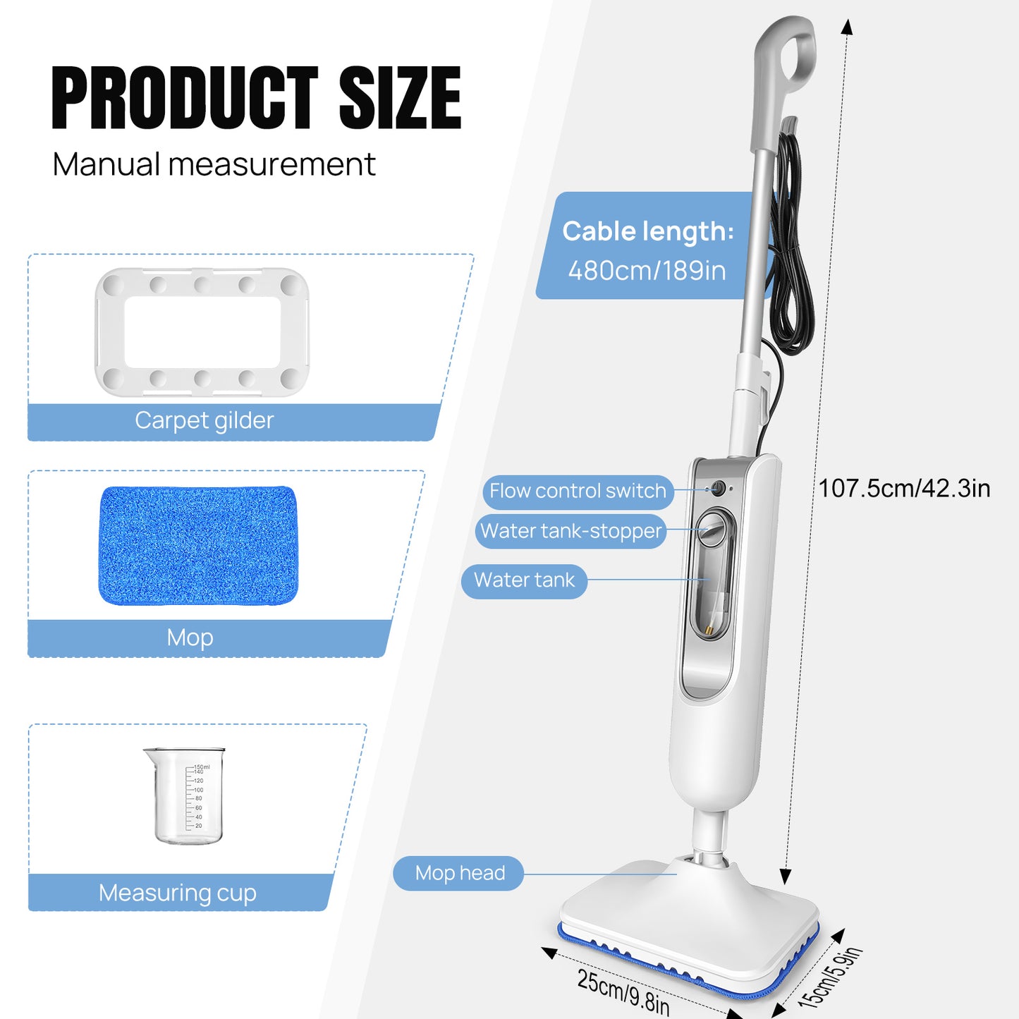 12 IN 1 Electric Steam Mop with 120 Degree Rotatable Head for Floor Cleaning,50 image 4