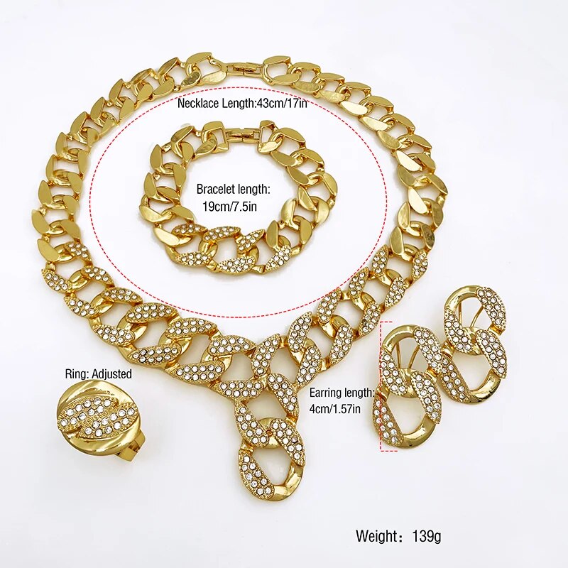 New Women Necklace Earrings Bracelet Ring Jewelry Set Luxury Design 18K Gold Pl image 0