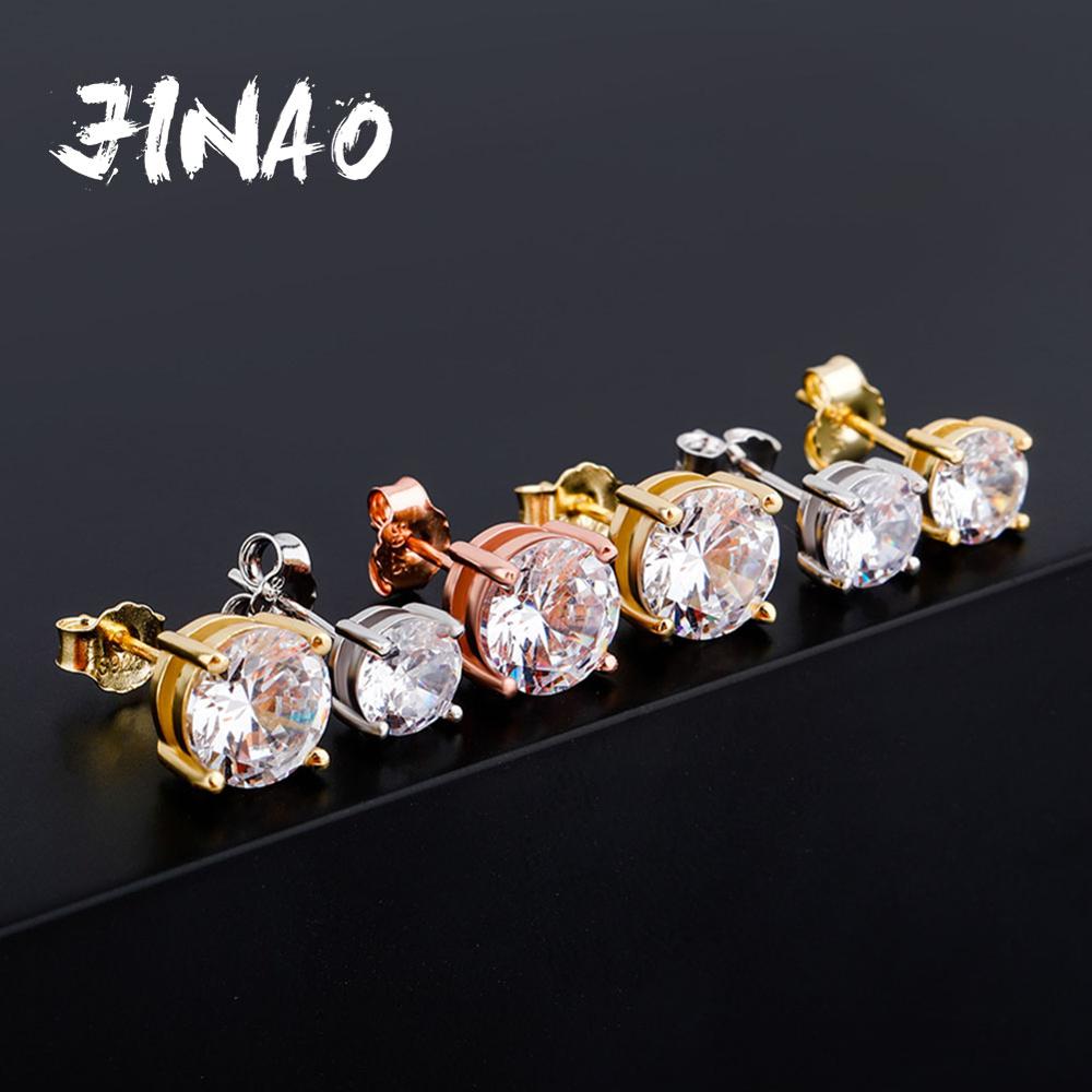 JINAO 4.6.8MM Round Cut CZ Stud Earrings Gold 925 Sterling Silver Jewelry Hip H image 6