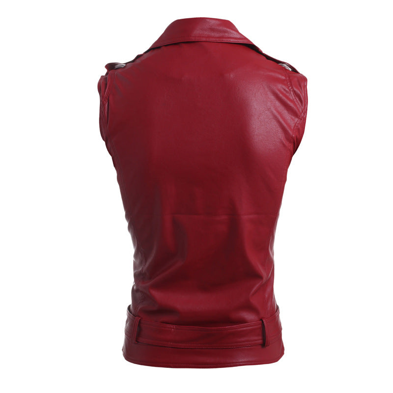 PU Men Vest Waistcoat Winter Jacket Turn-Down Vests Thicken Warm Coat Sleeveles image 2