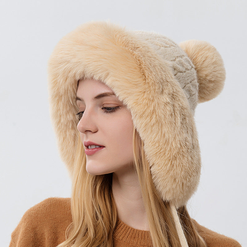 Women Beanie Hat Winter Balaclava Knitted Cap Hooded Face Mask Fluff Keep Warm image 12