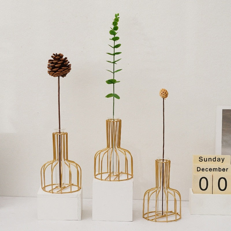 Simple Golden Glass Vase Flower Stand Iron Home Decor Hydroponic Plant Flower V image 1