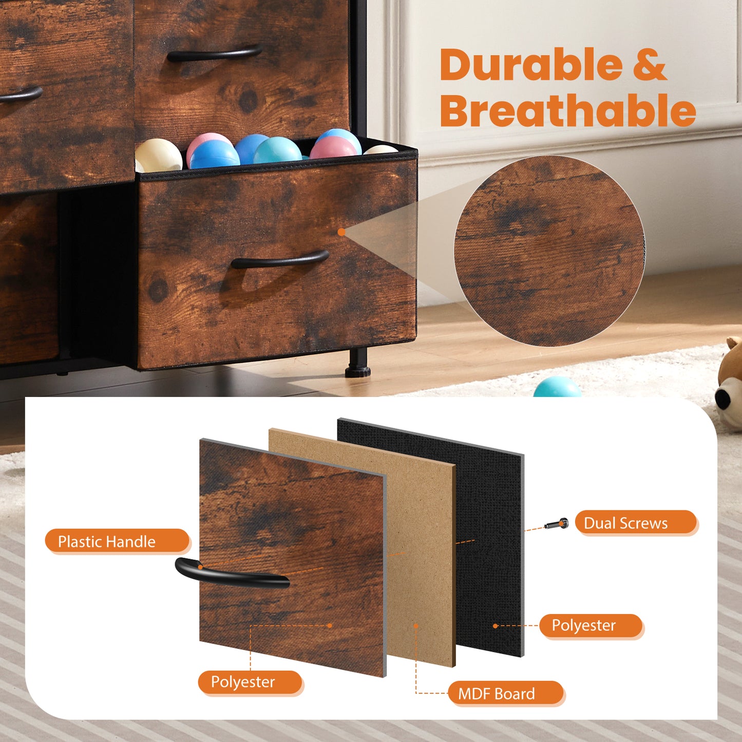 Dresser For Bedroom With 9 Fabric Storage Drawer Wardrobe Tall Chest Organizer image 9
