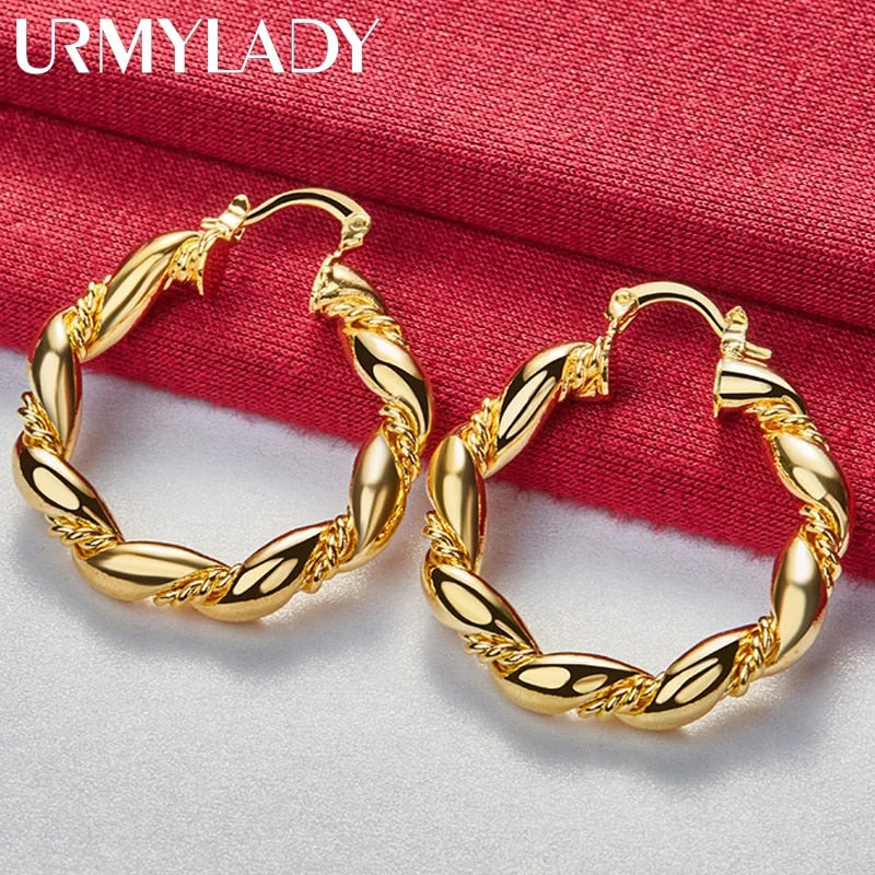 URMYLADY Round Twist Hoop Earrings 24K Gold For Women Charm Wedding Engagement image 5