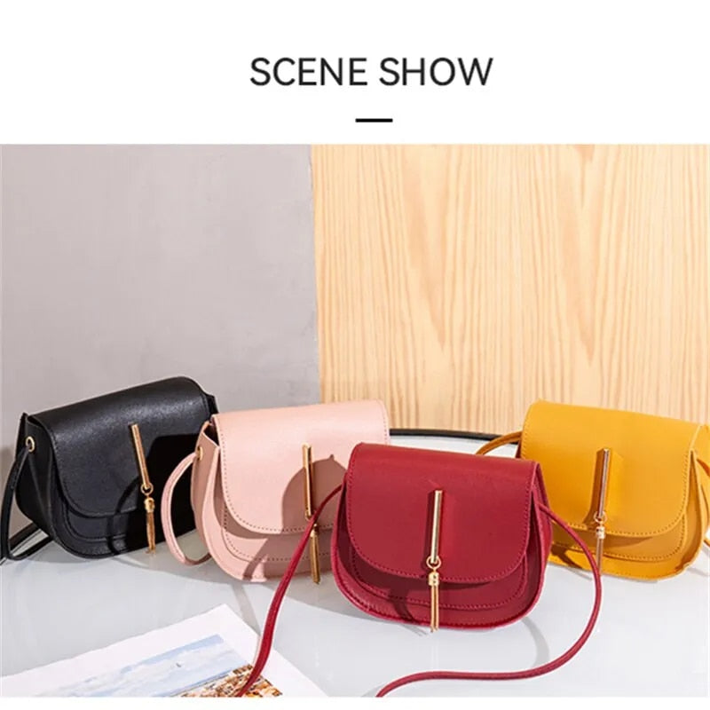 New Golden Tassel Double Layer Semi Circle Solid Color One Shoulder Saddle Bag image 7