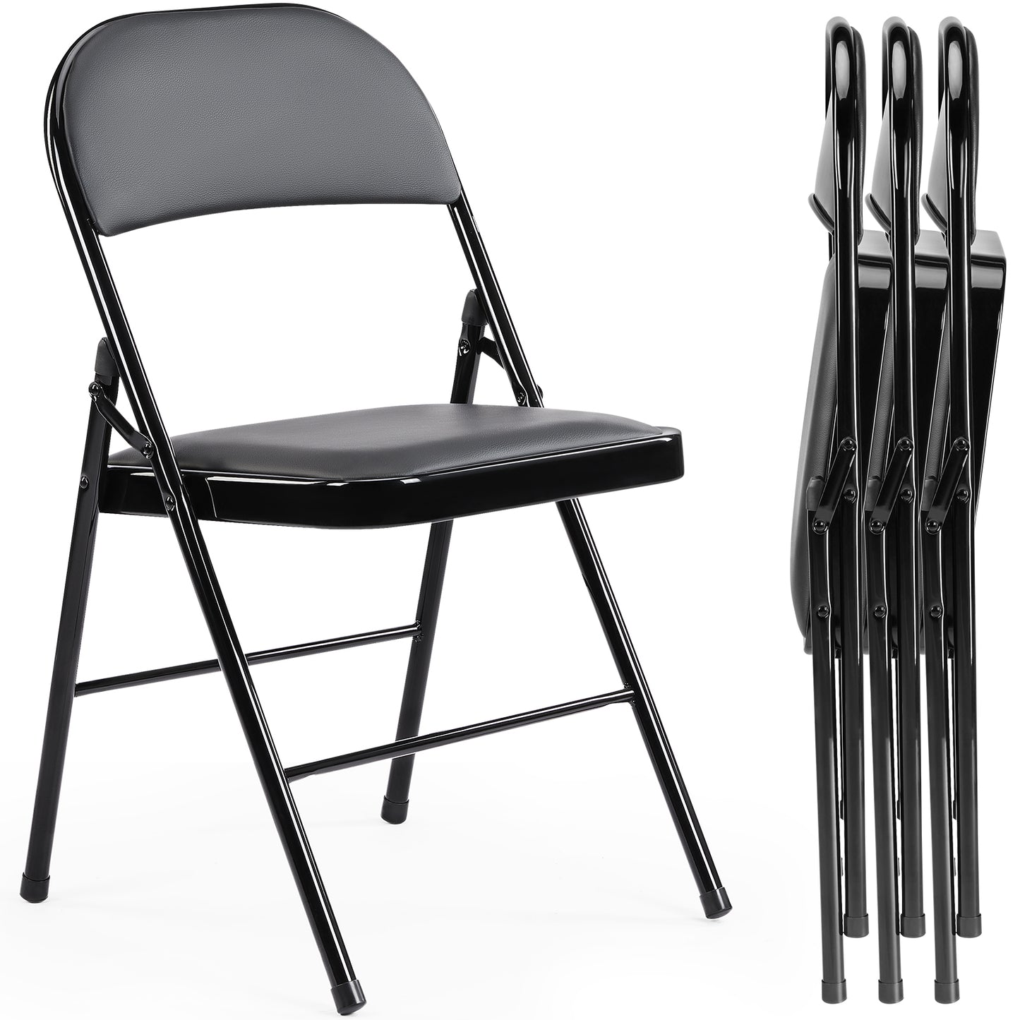 JHK Leather Padded Folding Chair 4 Pack Sturdy Metal Foldable Chairs Easy to Us image 3