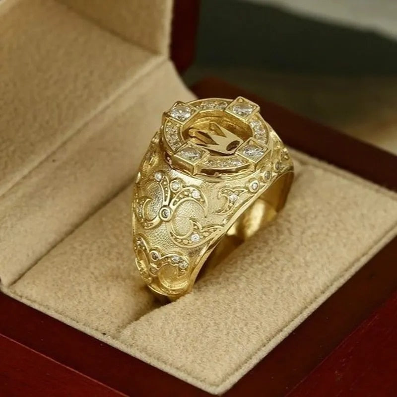 Classic Gold Color Rings for Men Gold Colors Inlaid with White Zircon Crown Pun image 3