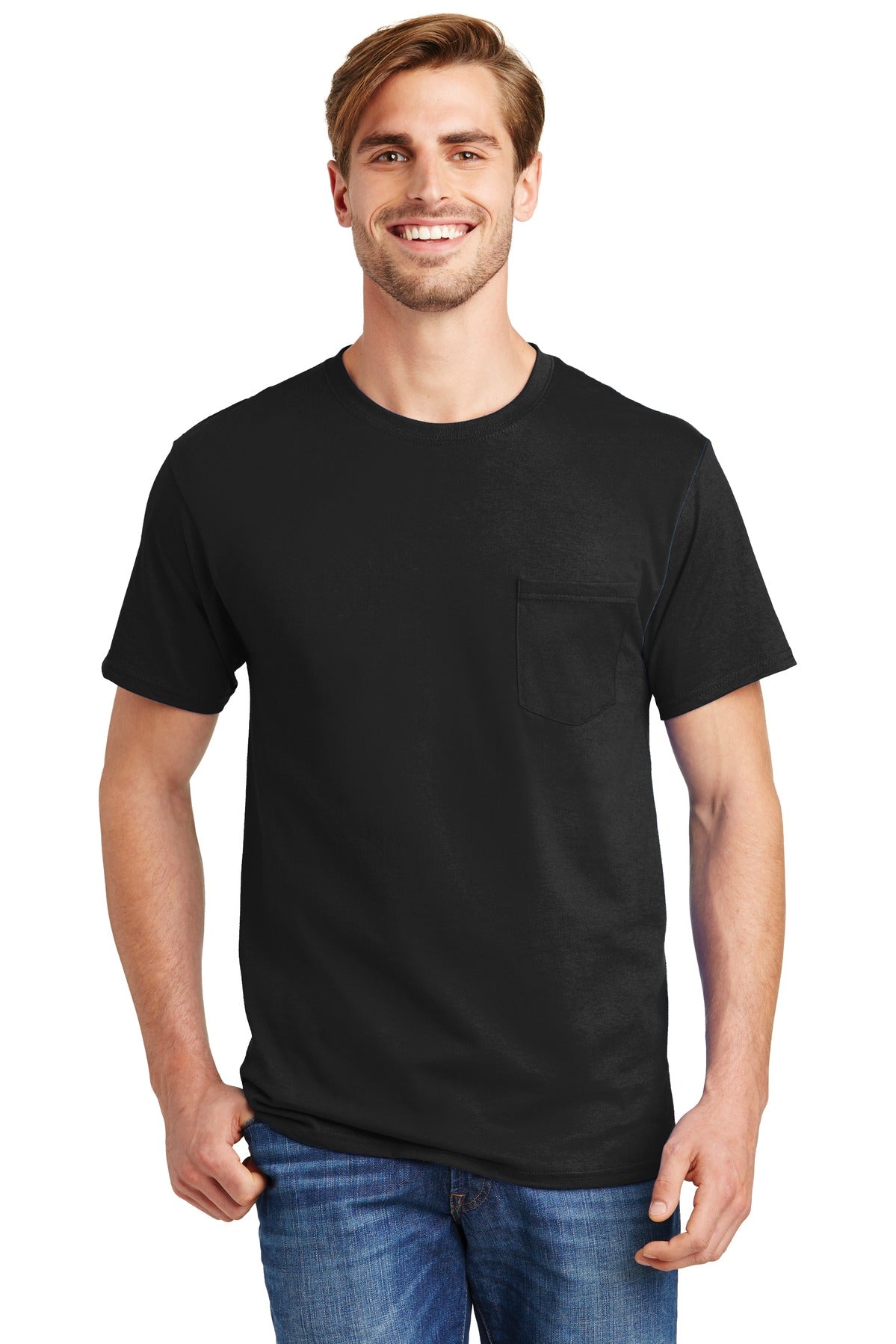 Hanes® - Camiseta auténtica 100 % algodón con bolsillo. 5590