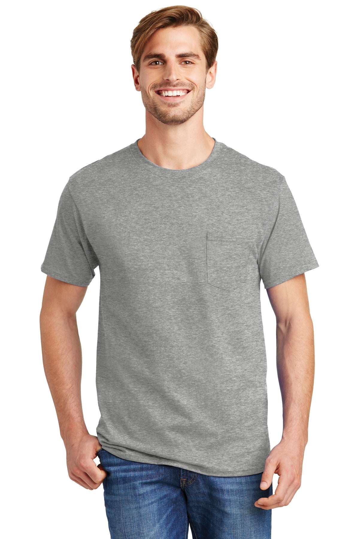 Hanes® - Camiseta auténtica 100 % algodón con bolsillo. 5590