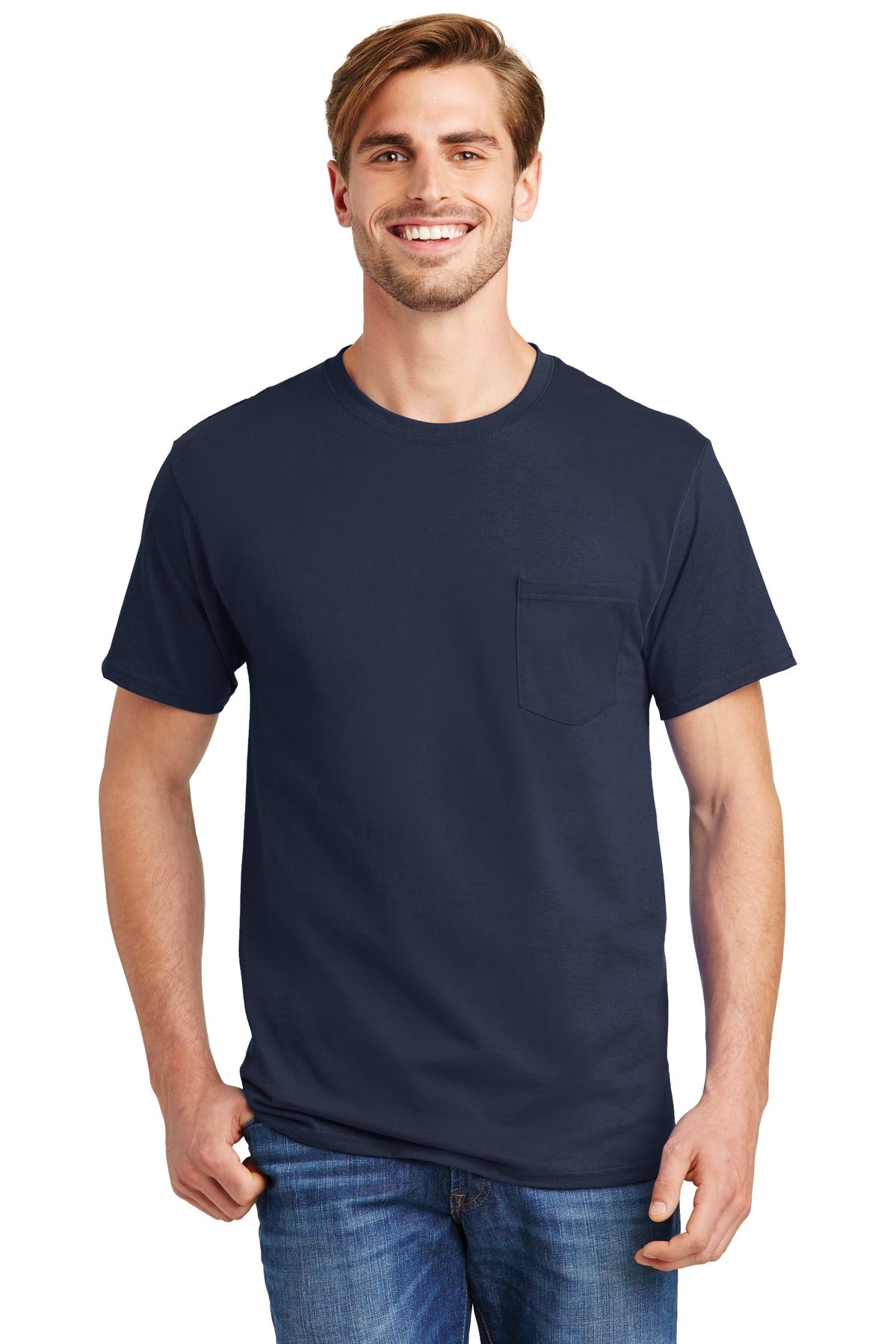 Hanes® - Camiseta auténtica 100 % algodón con bolsillo. 5590