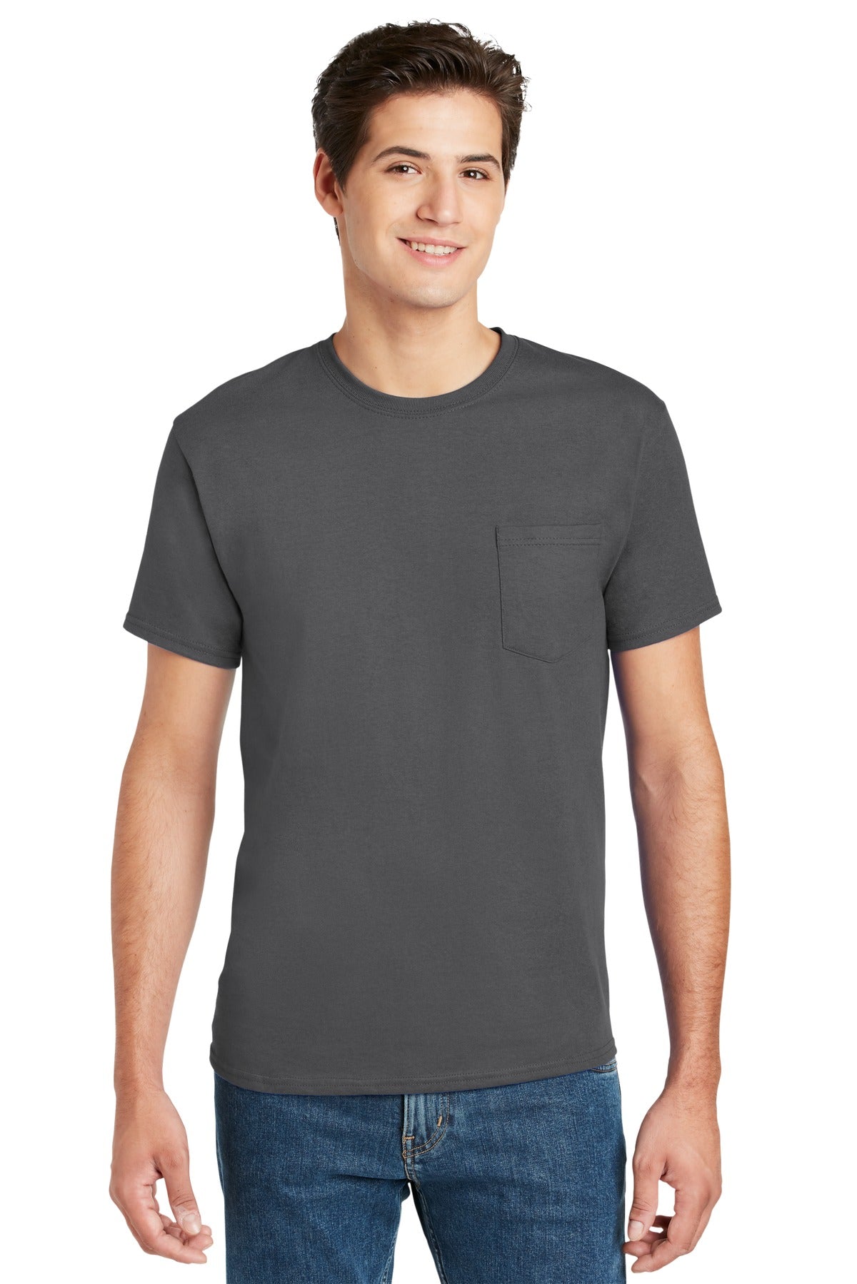 Hanes® - Camiseta auténtica 100 % algodón con bolsillo. 5590