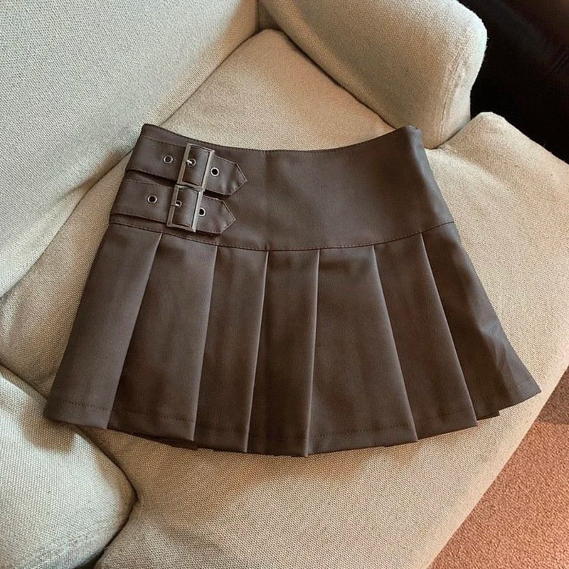 MEXZT Y2K Pu Leather Mini Skirts Women Streetwear High Waist Pleated Skirt Vint image 3