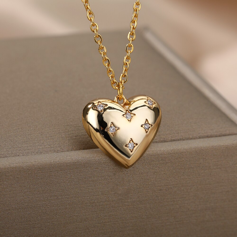 Heart Necklace For Women Stainless Steel Gold Color Necklaces Pendant 2022 image 3