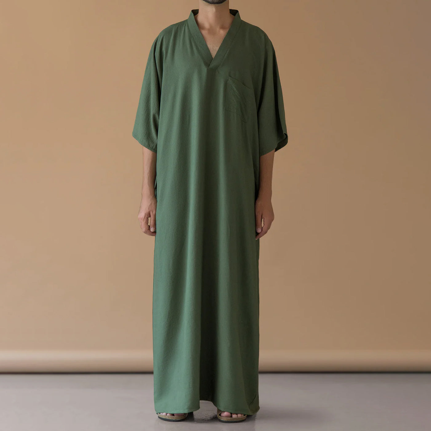 Ramadan Men's Muslim Dresses Solid Long Sleeve V Neck With Pockets Kaftan Islam image 0