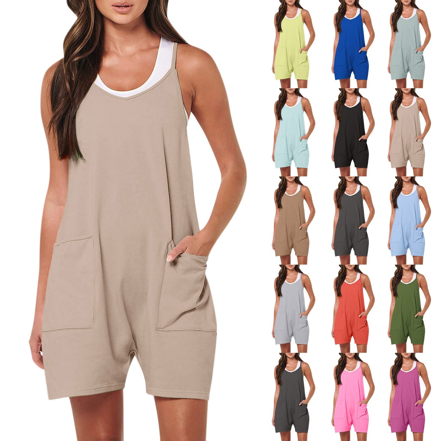 Jumpsuits For Women Summer Casual Sleeveless Adjustable Shoulder Strap Loose Ro image 0
