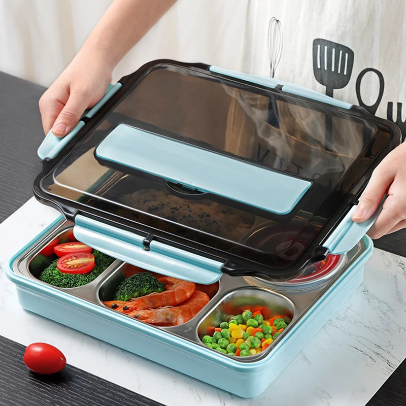 Stainless Steel Thermal Lunch Box Layers Multi Grids Tableware Students School image 2