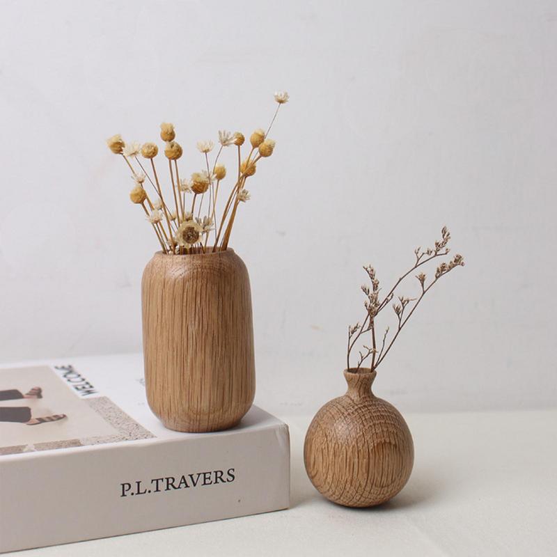 Rustic Wood Vase Table Flower Stand Vase Ornament Handmade Techniques Vase Deco image 4