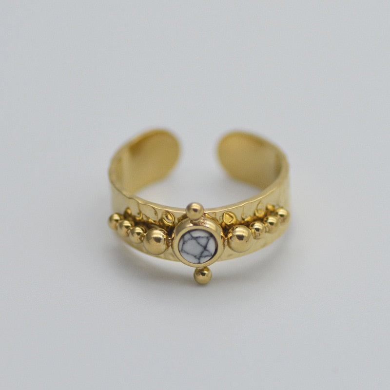 Creative Gold Plated Stainless Steel Rings for Women Simple Geometric Round Nat image 7