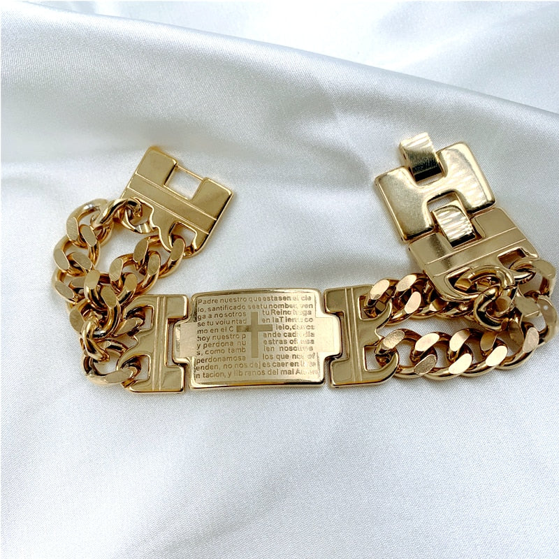 Stainless Steel Jewelry Set Gold Color Cross Cuban Chain Bracelet for Men Jesus image 7