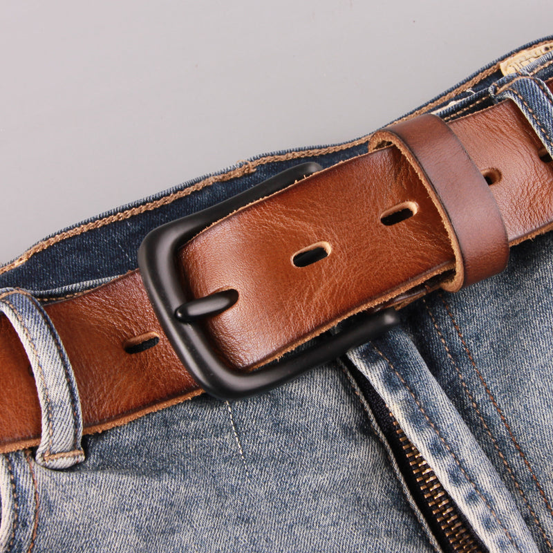 Handmade Retro Men's Leather Belt Simple Luxury Pin Buckle Jeans Belt Men's Fir image 0