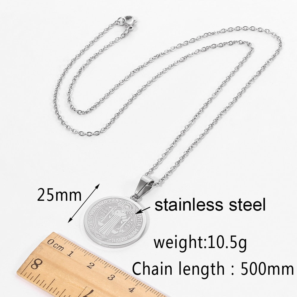 Catholic Saint Benedict Medallion Pendant Necklace for Women Men Gold Silver image 6