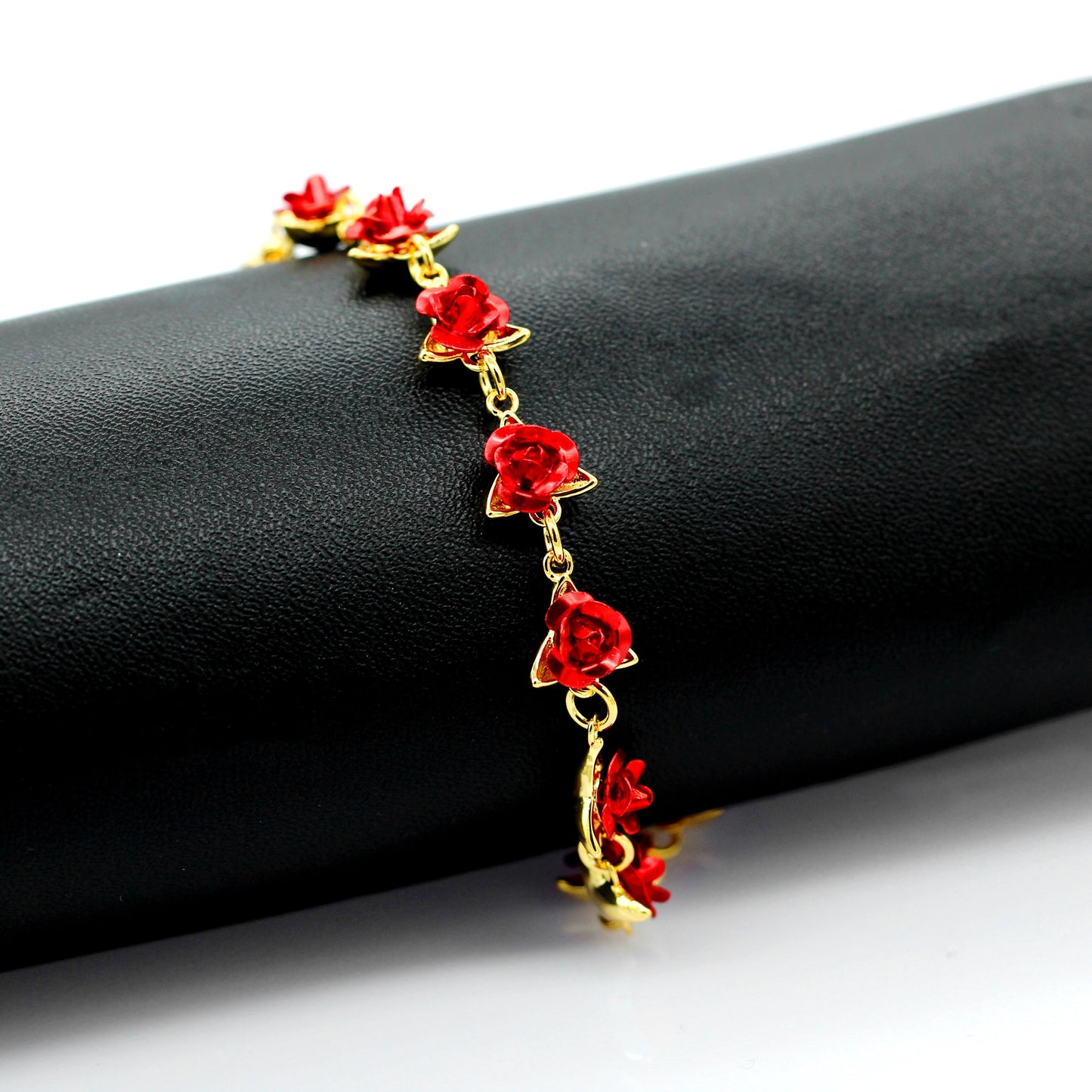 Uloveido Cute Red Rose Flower Charm Bracelet for Women Girls 18K Gold Plated image 9
