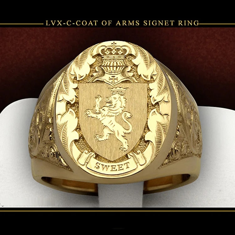 Ring men trends 2024 Crown Lion Shield Badge Ring 18k Yellow Gold Color Royal S image 1