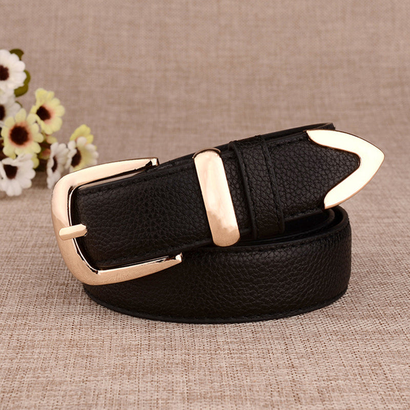 Fashion Women Leather Belts High Quality Gold Buckle Best Matching Dress Jeans image 1