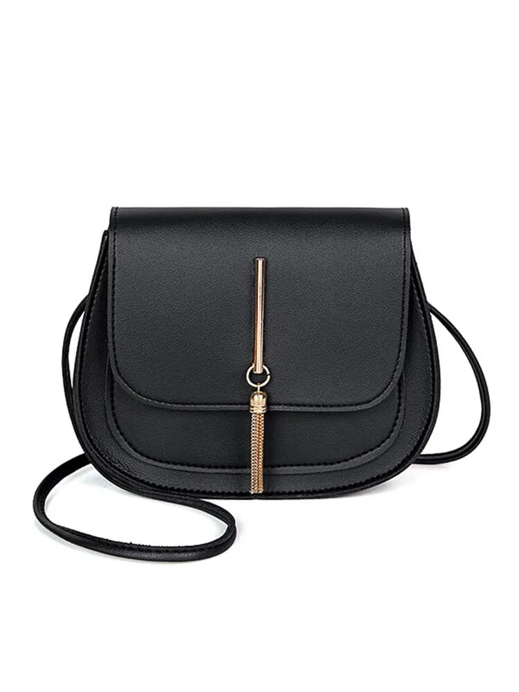 New Golden Tassel Double Layer Semi Circle Solid Color One Shoulder Saddle Bag image 3
