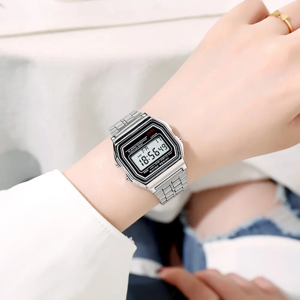 LED Steel Belt Rose Gold Silver Watches Men Women Electronic Digital Display Re image 6