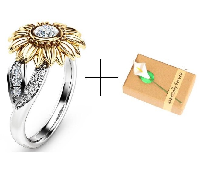 Uloveido 925 Sterling Silver Ring Two Tones Gold Sunflower Rings 925s Fine image 0
