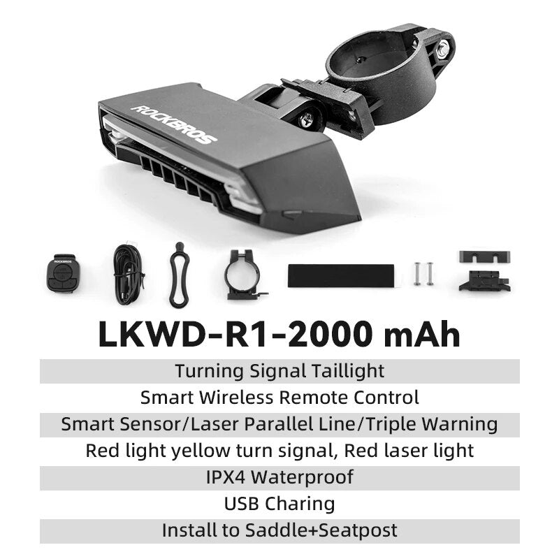 ROCKBROS Bike Light Smart USB LED Wireless Remote Control Bicycle Rear Light MT image 1