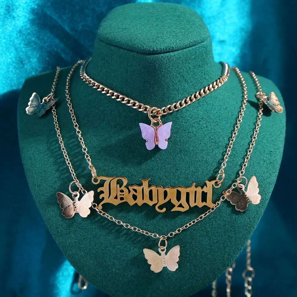 New Multi Layer Butterfly Dragon Charms Crystal Necklaces For Women Punk Golden image 8