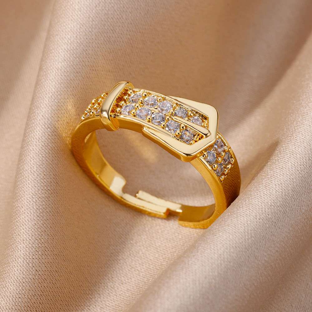Fashion Gold Color Stainless Steel Rings For Women Chain Hollow Out Crystal Zir image 19
