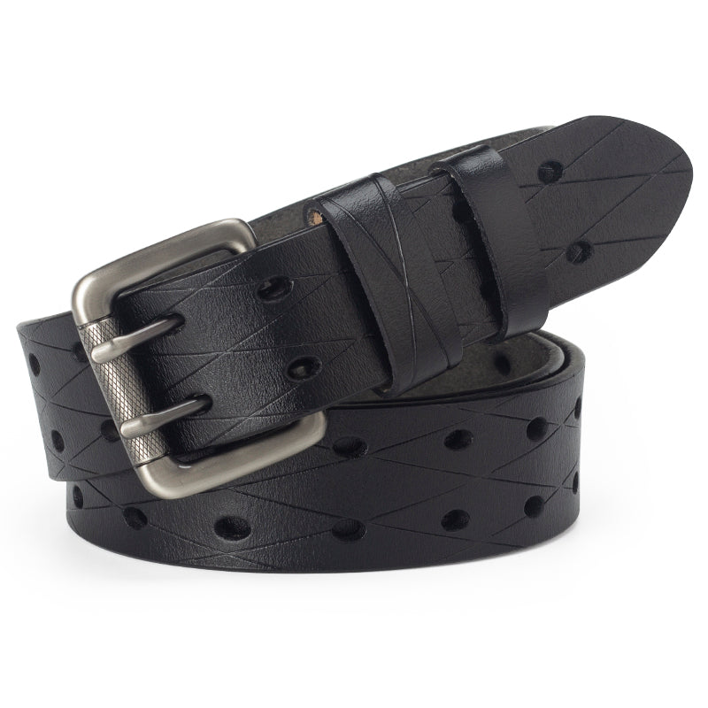 Men's Leather Double Needle Buckle Classic Tow Row Hole Jeans Belt Cowboy image 0