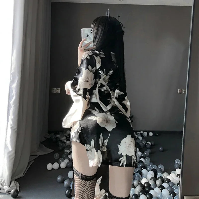 Sexy Japanese women's kimono, traditional style cosplay suit, cherry blossom ba image 3