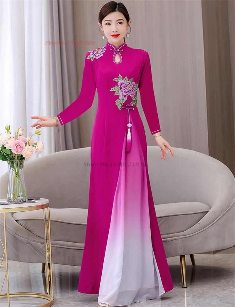 2024 vietnam aodai dress traditional chinese improved qipao national flower emb image 5