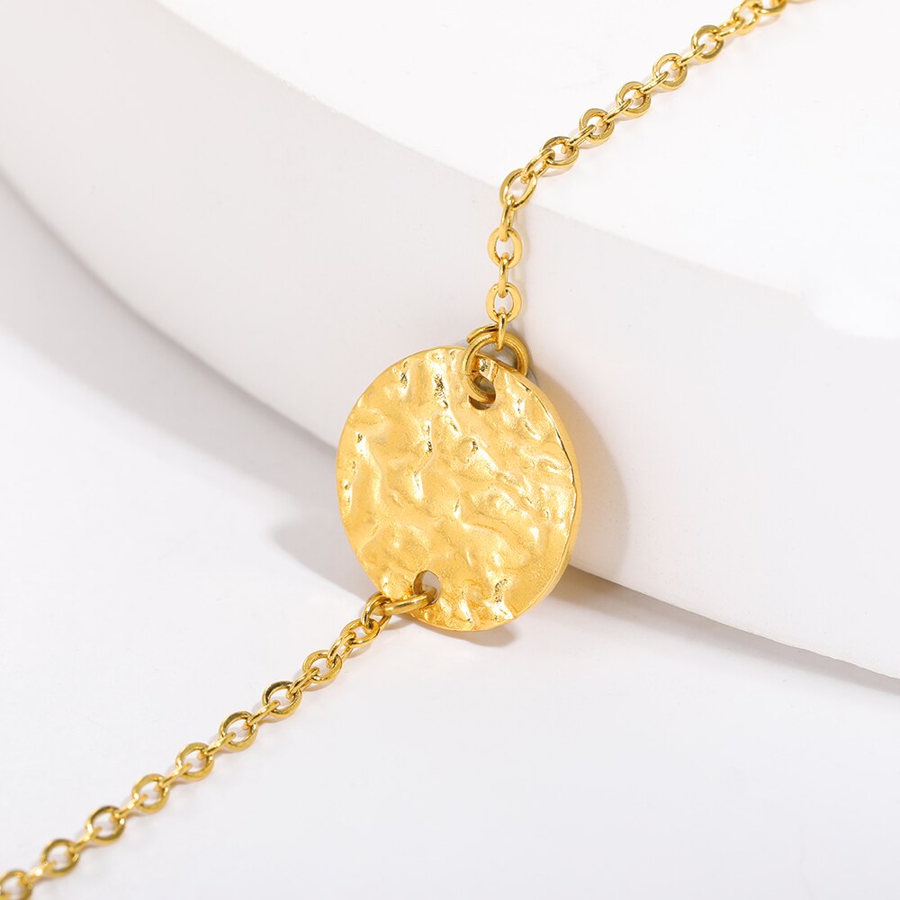 Stainless Steel Gold Color Bracelet Irregular Grain Circle Brace Lace Bohemian image 1