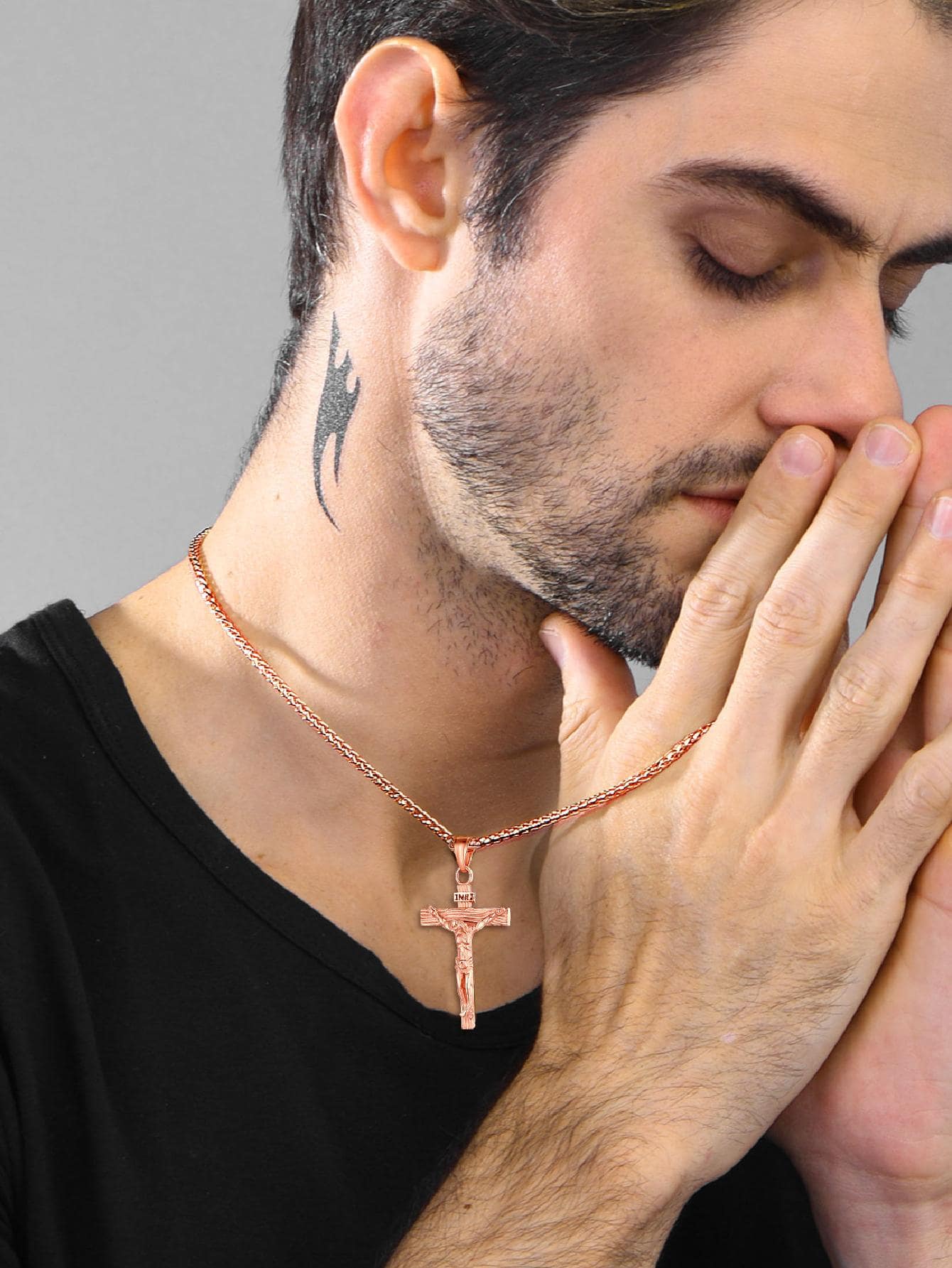 U7 Men INRI Cross Pendant Baptism Christian Jewelry Stainless Steel/Gold/Black/ image 10