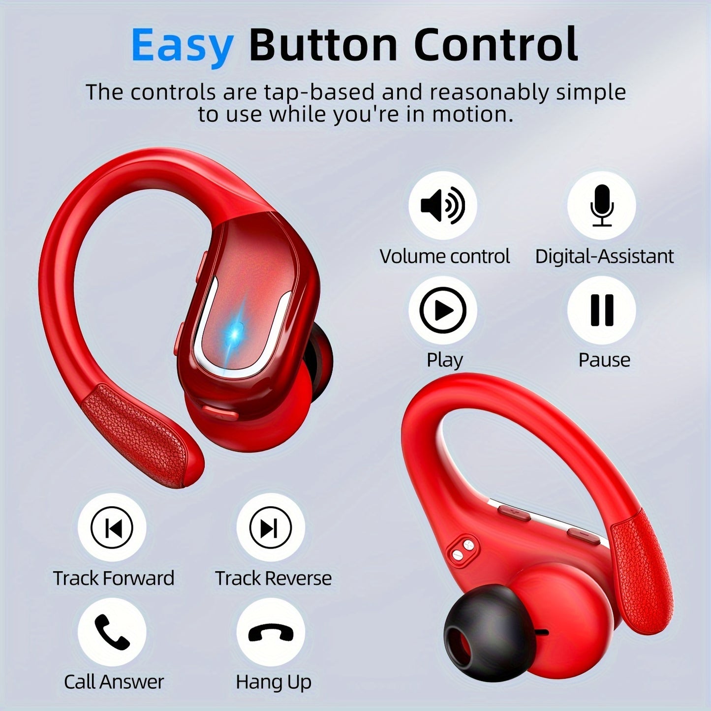 Wireless Earbuds For Running Sports Wireless Earphones With Earhooks, Dual-LED image 2