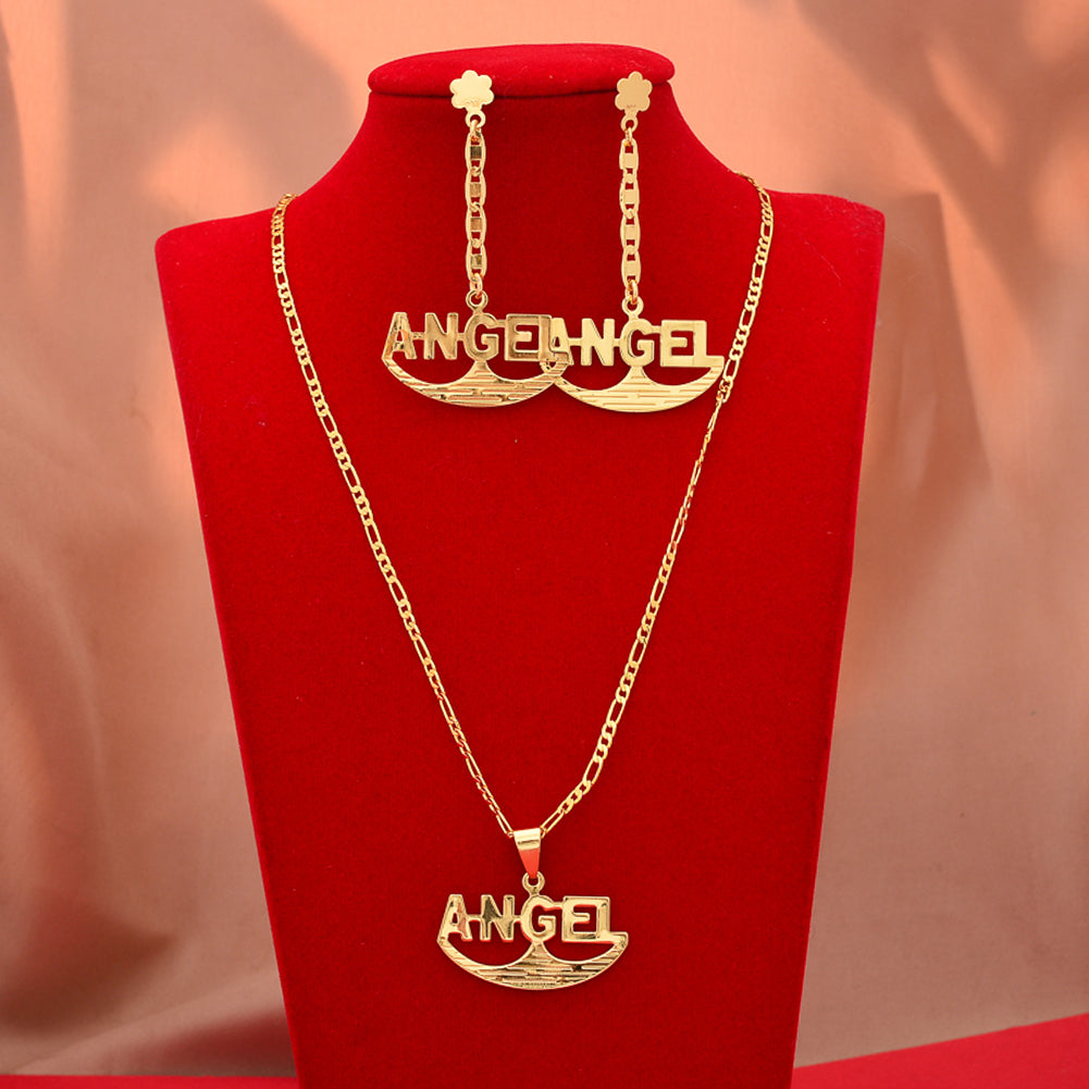 Dubai Gold Color Letter Blessing Jewelry Sets For Women African Wedding Necklac image 4