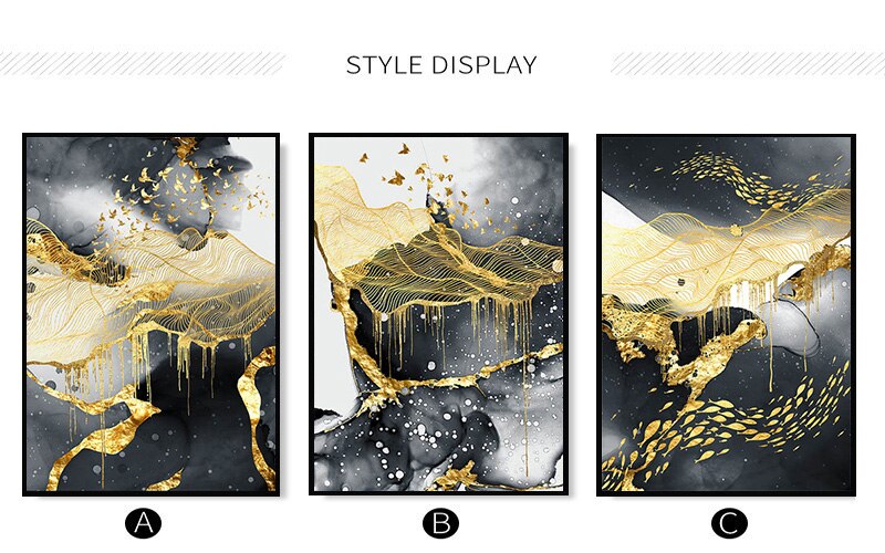 Abstract Classic Poster Canvas Art Painting Golden Marble Luxury Picture Home D image 2