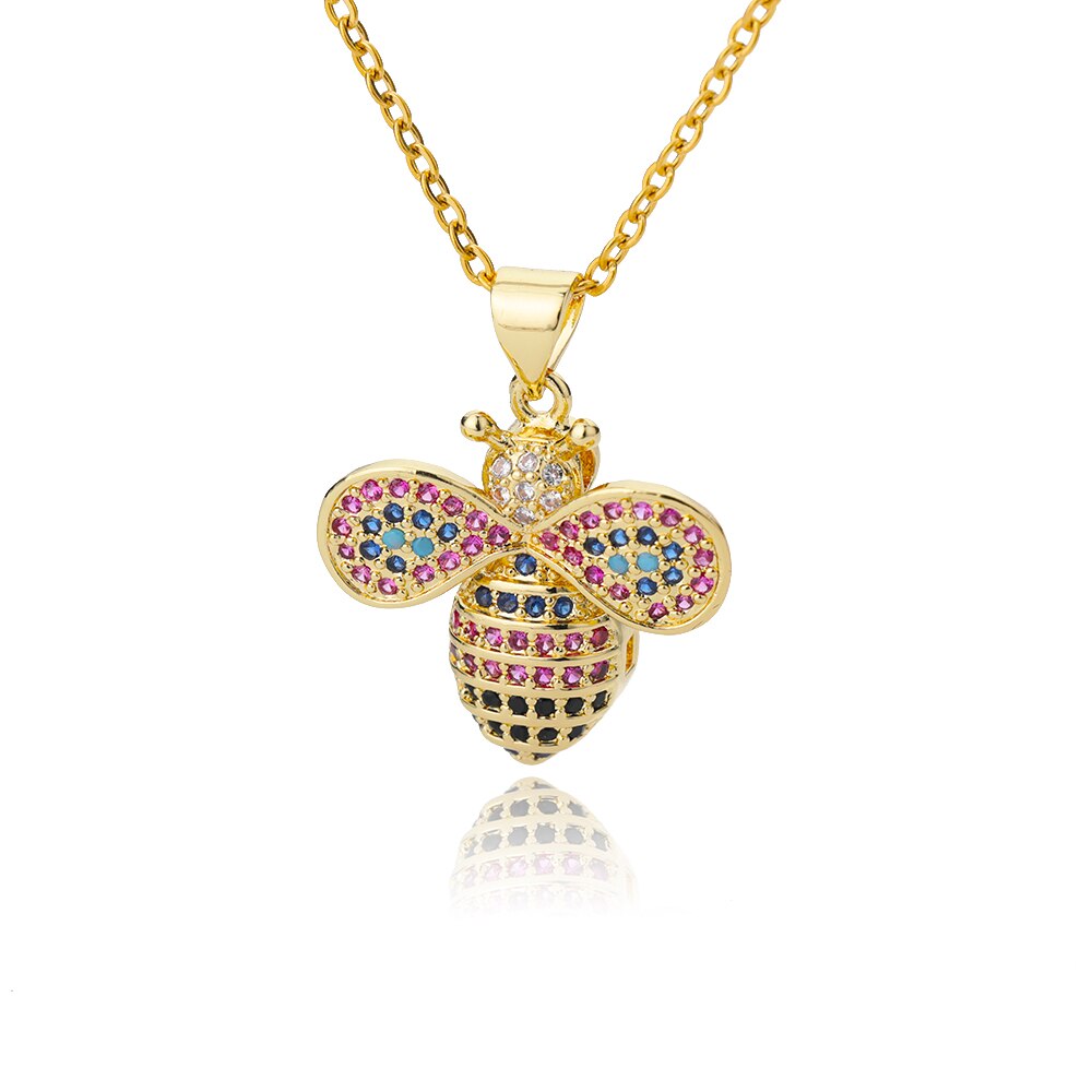 RXSMll Bee Pendant Necklace For Women Luxury Colorful Zircon Gold Plated image 0