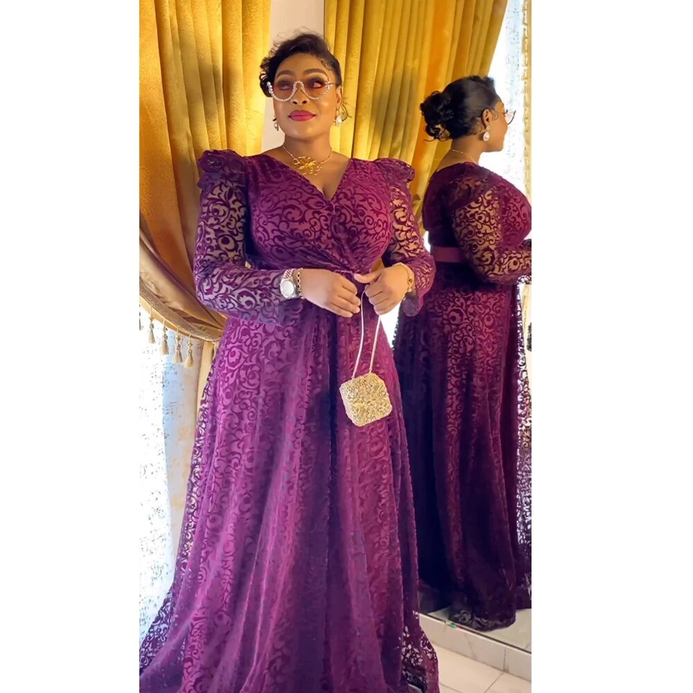 MD African Women Plus Size Evening Dresses Wedding Party Luxury 2024 Lace Flann image 2