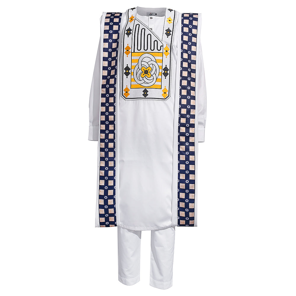 H&D African Clothes for Men Traditional Rich Bazin Original Embroidery White image 1