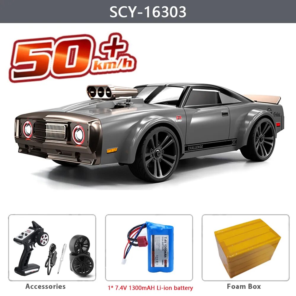 16303 1:16 50KM/H RC Car 4WD With LED Remote Control Muscle Cars High Speed Dri image 4