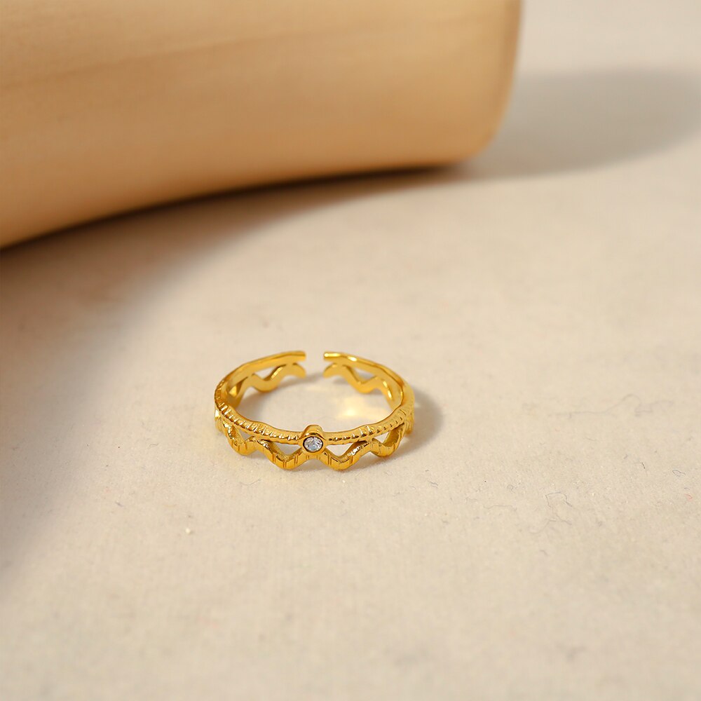 WILD & FREE Gold Plated Stainless Steel Zircon Crystal Rings for Women Simple T image 3