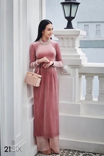 Customized Velvet Women Aodai Vetnam Clothing Long Cheongsam Aodai Vietnamese image 1