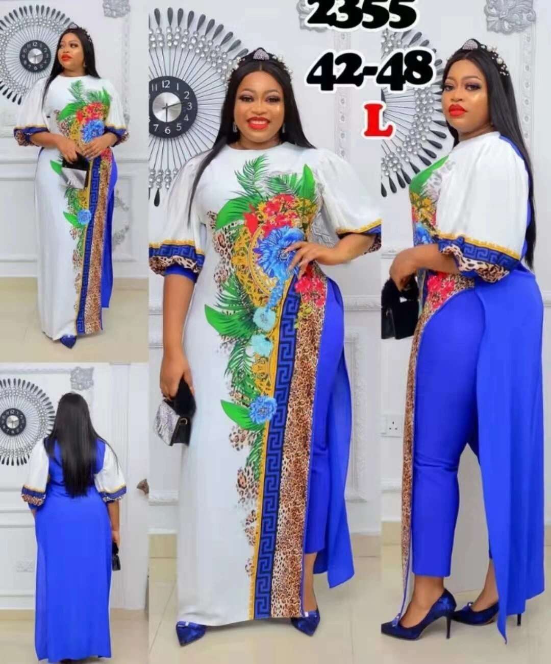 High Quantity African Gorgeous New Design Long Top With Pants 2 Pieces For Lady image 3